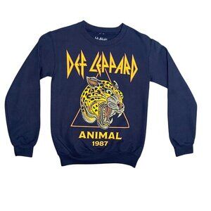 Def Leppard Womens Size X-Small Dark Blue Crewneck‎ Sweatshirt Rock Band Animal